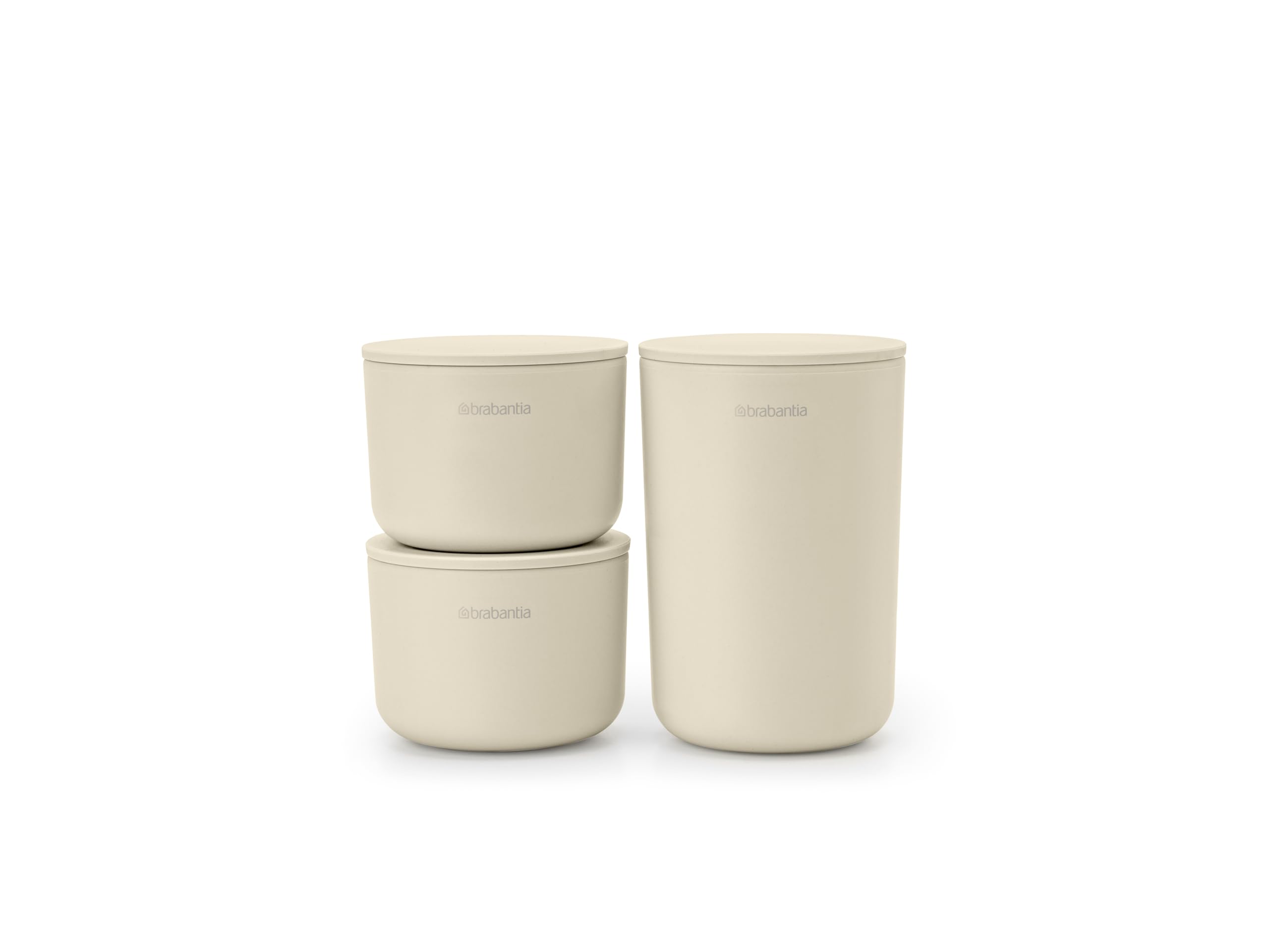 Brabantia ReNew Bathroom Storage Pot Set of 3 – Stackable Soft Beige