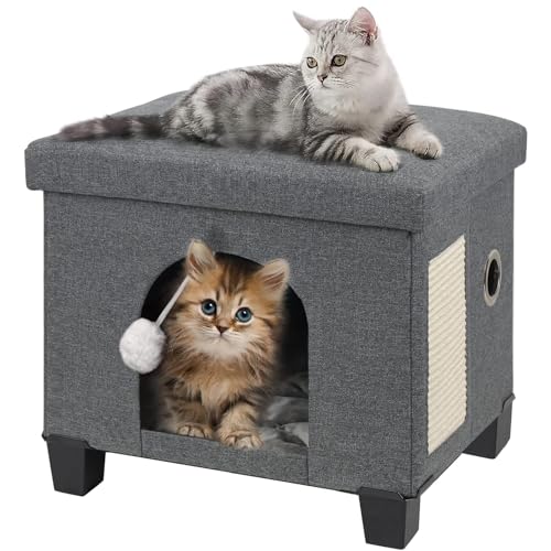 BRIAN & DANY Large Cat Cave | Foldable Cube Cat House with Scratch Board