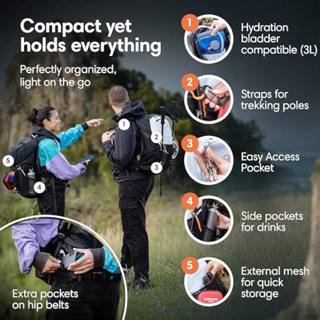 Otaro 20L Hiking Backpack – Ventilated Trekking Daypack with Rain Cover
