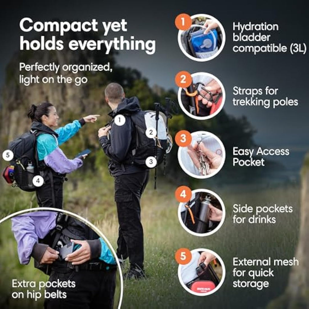 Jolof Store Hiking Backpack 20L – Ventilated Trekking Daypack, White