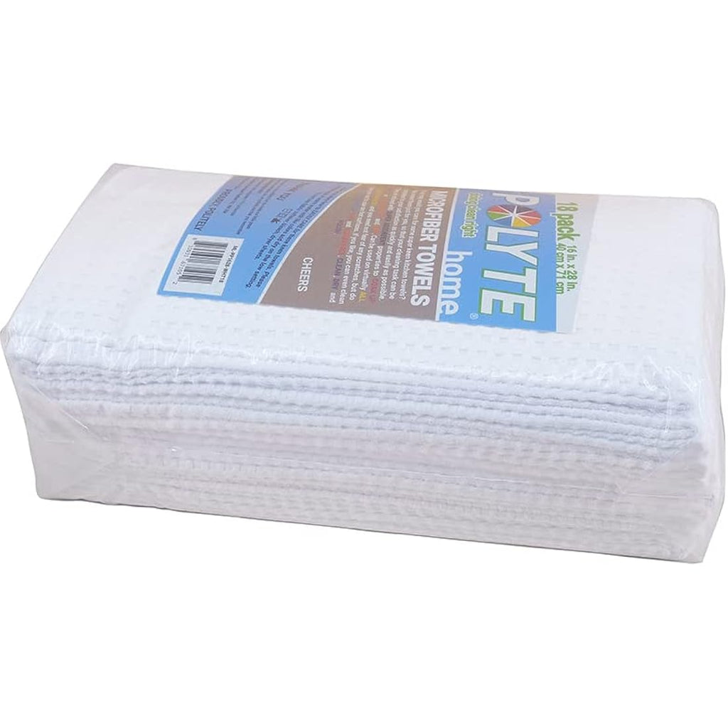 Polyte Microfiber Kitchen Dish Towels - Waffle Weave White, 18 Pack