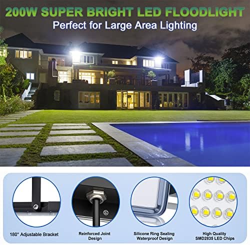 YIQIBRO 200W LED Floodlight Outdoor 2 Pack | IP67 Waterproof 20000LM