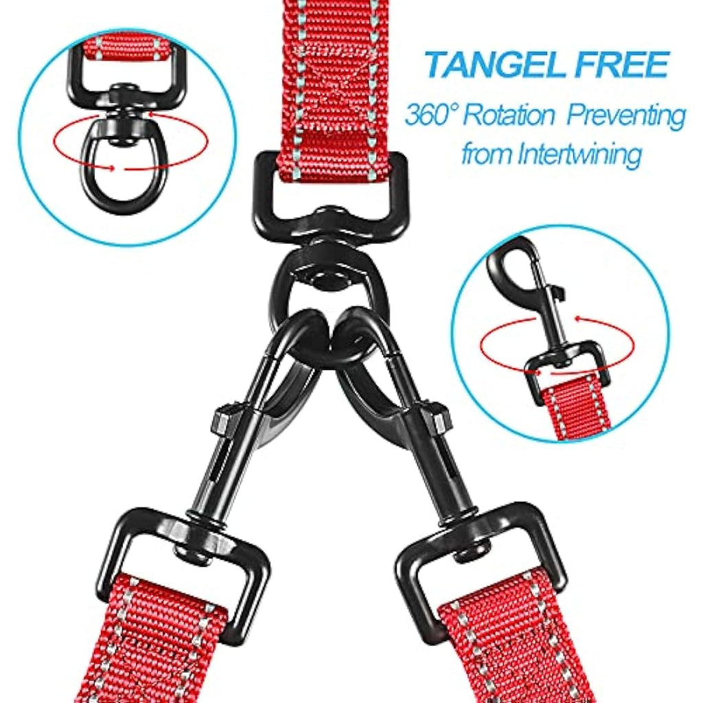 PetBonus Double Dog Leash | No Tangle Reflective Dual Lead with 4 Handles