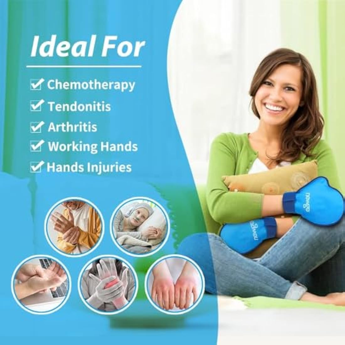 NEWGO Hand Ice Pack Gloves | 2-Pack Hot Cold Gel Therapy for Arthritis
