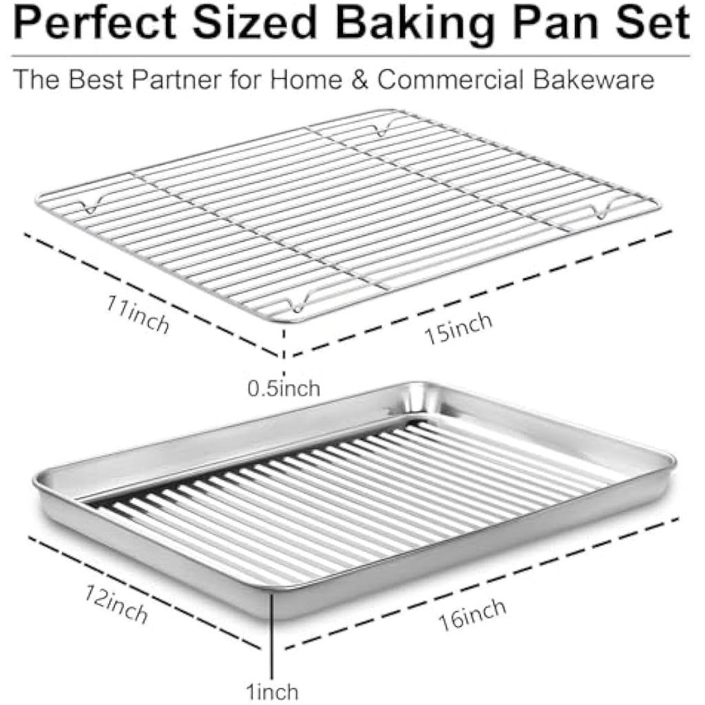 Jolof Store Stainless Steel Baking Tray and Rack Set | 4-Piece Cookie Sheet