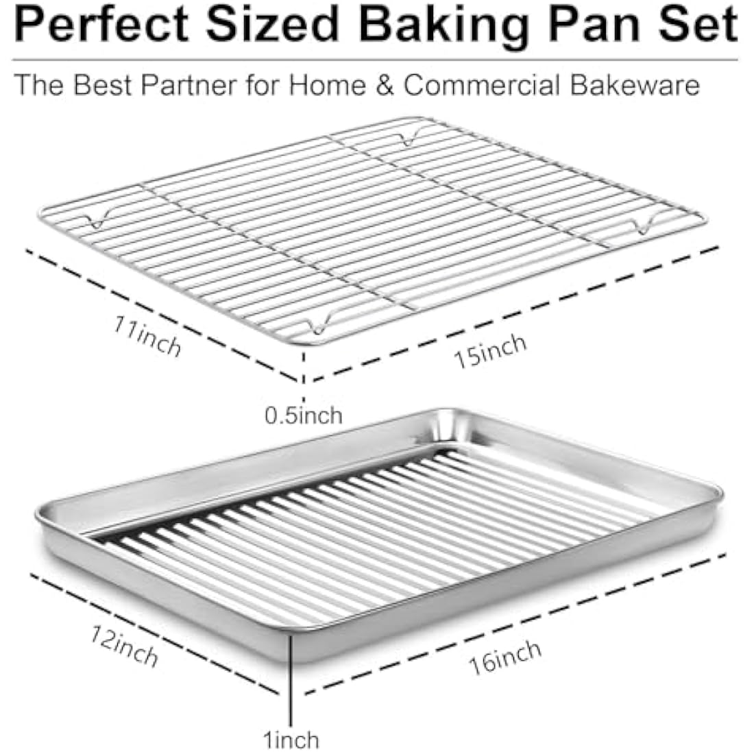 Jolof Store Stainless Steel Baking Tray and Rack Set | 4-Piece Cookie Sheet