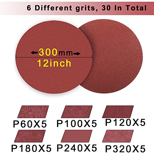 FEIHU 12 Inch Sanding Discs | 30 Pack Hook and Loop Grit Assortment