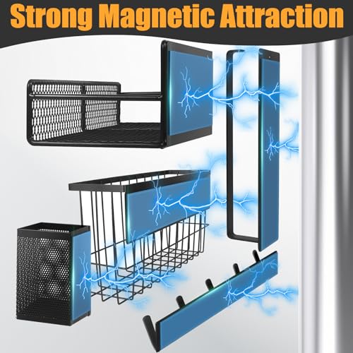 Kmise 7-Piece Magnetic Spice Rack Organizer for Fridge - Black Metal Shelf
