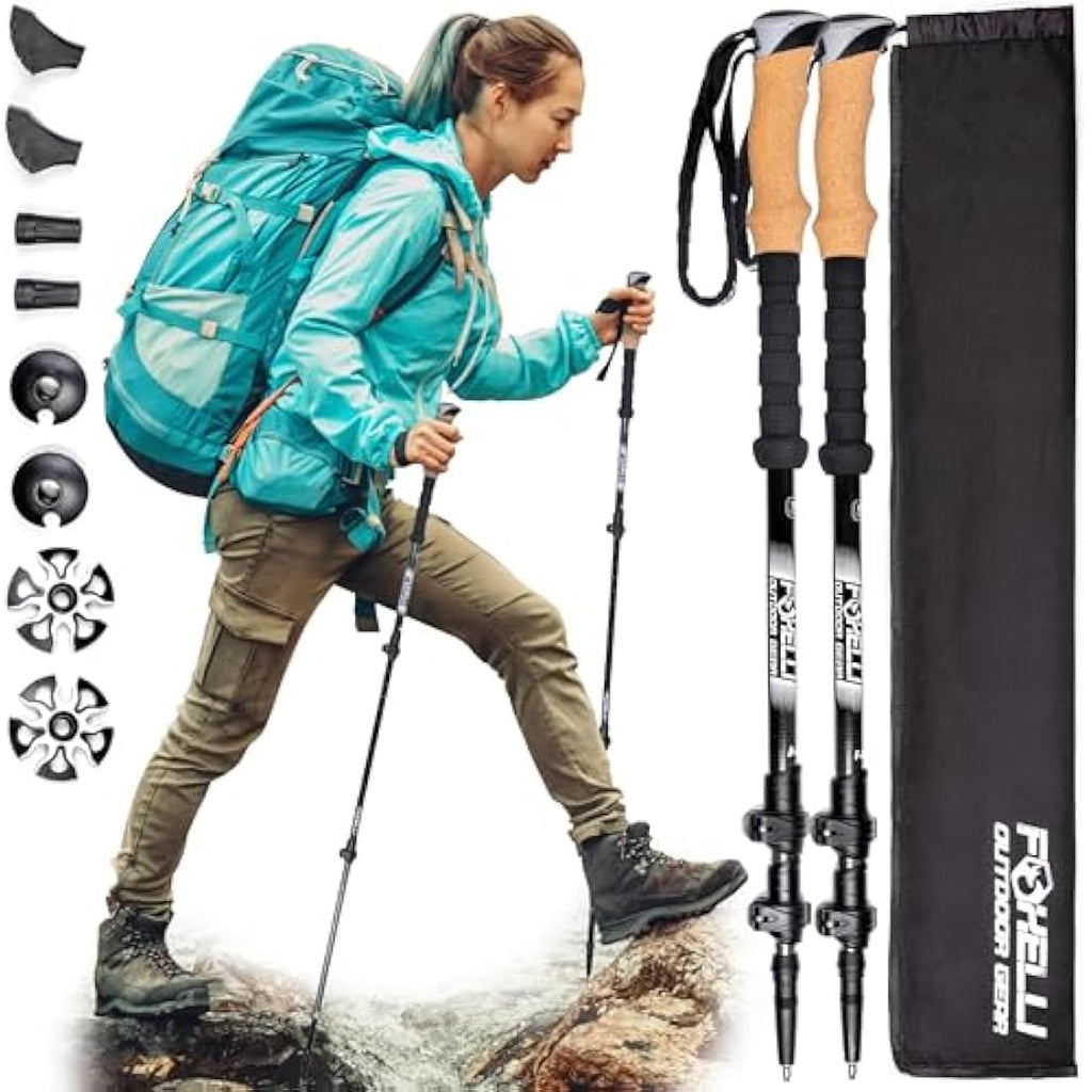 Foxelli Carbon Fiber Trekking Poles – Lightweight Collapsible Hiking Sticks
