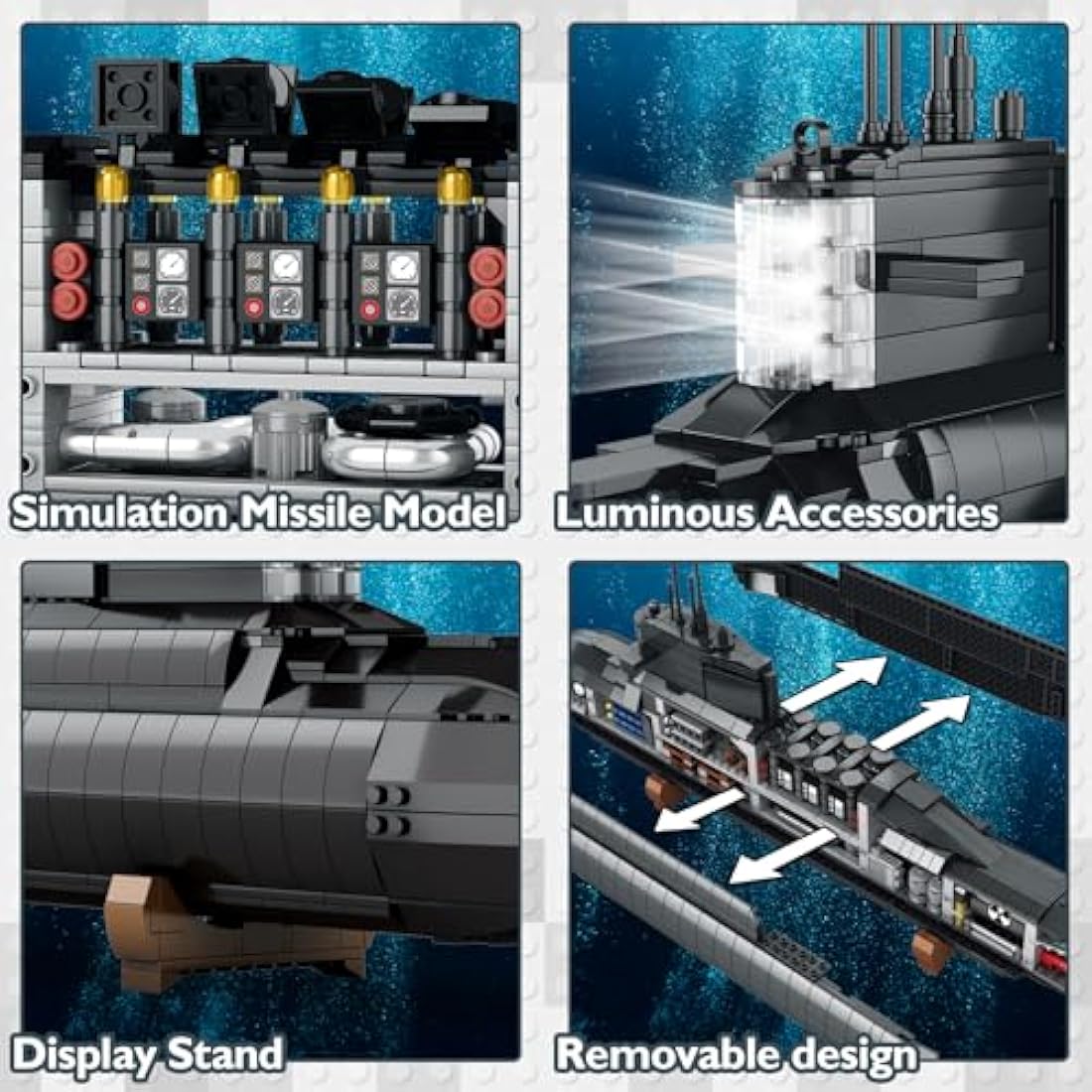 JMBricklayer Nuclear Submarine Building Blocks Model Kit with Lights