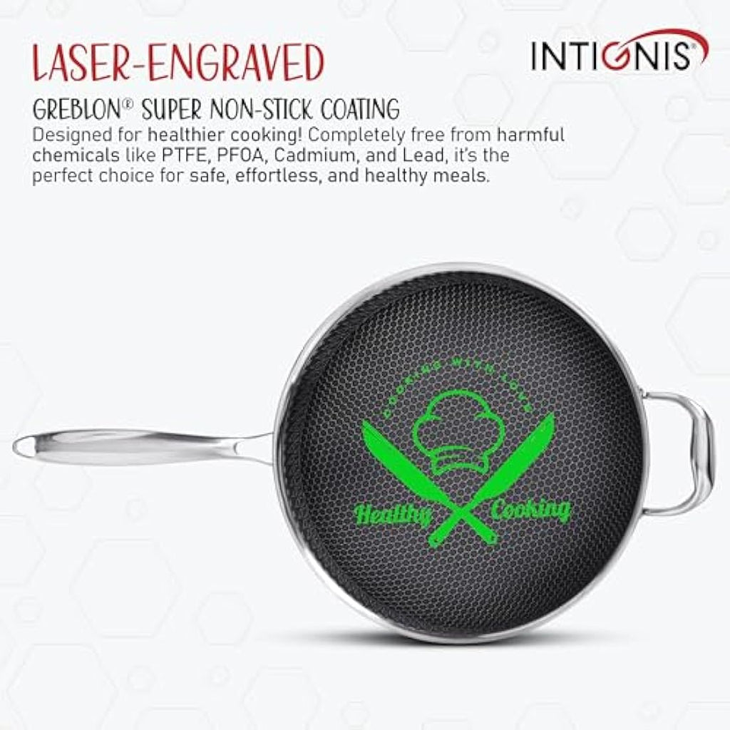 INTIGNIS 28cm Stainless Steel Wok with Lid – Non-Stick Induction Pan