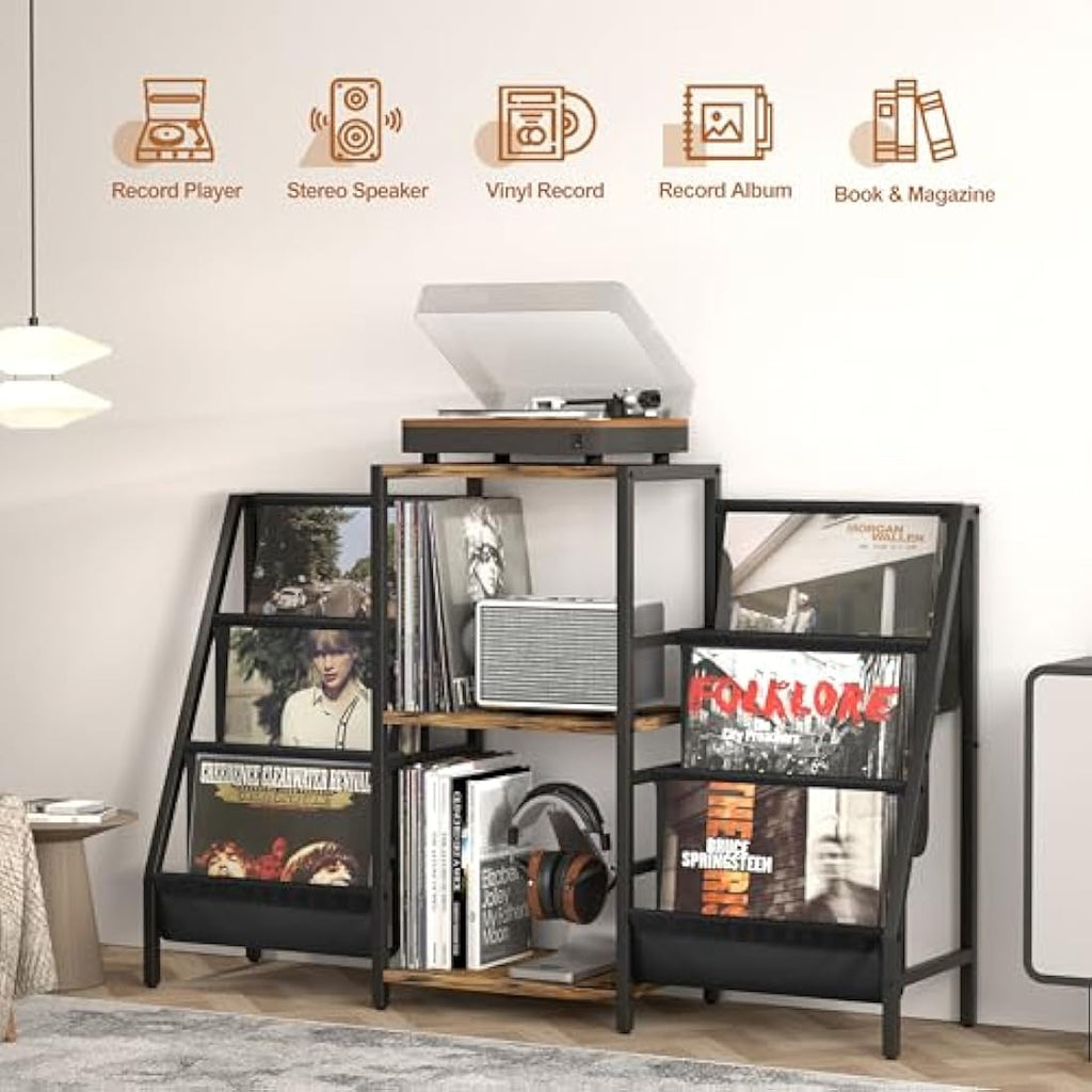 Bikoney Record Player Stand | 280 Vinyl Storage Cabinet & Media Console