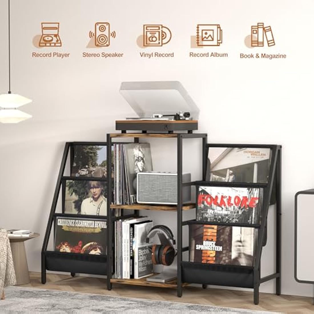 Bikoney Record Player Stand | 280 Vinyl Storage Cabinet & Media Console