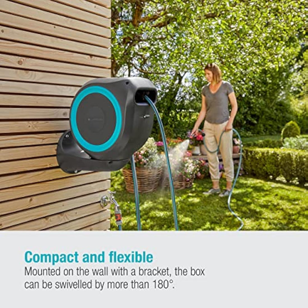 Gardena Wall-Mounted Hose Box RollUp S | 15m Automatic Hose Reel