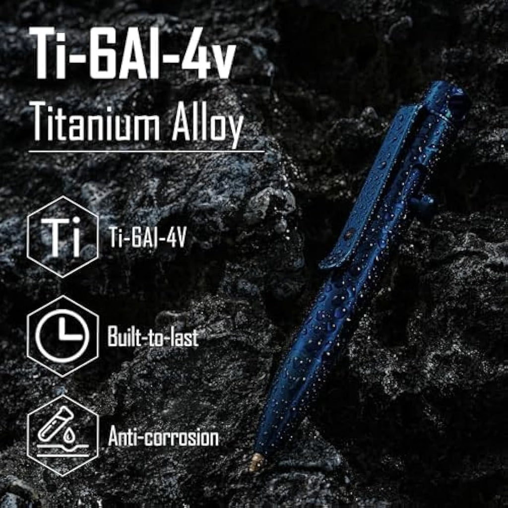 KeyUnity Titanium Alloy Retractable EDC Pocket Pen - Blue (D1 Refill)