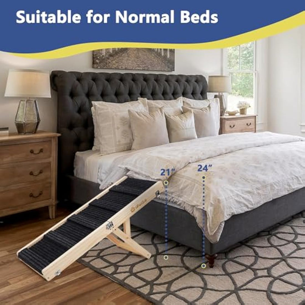 iPetba Adjustable Folding Dog Ramp | Solid Pine Wood Pet Ramp for Sofa