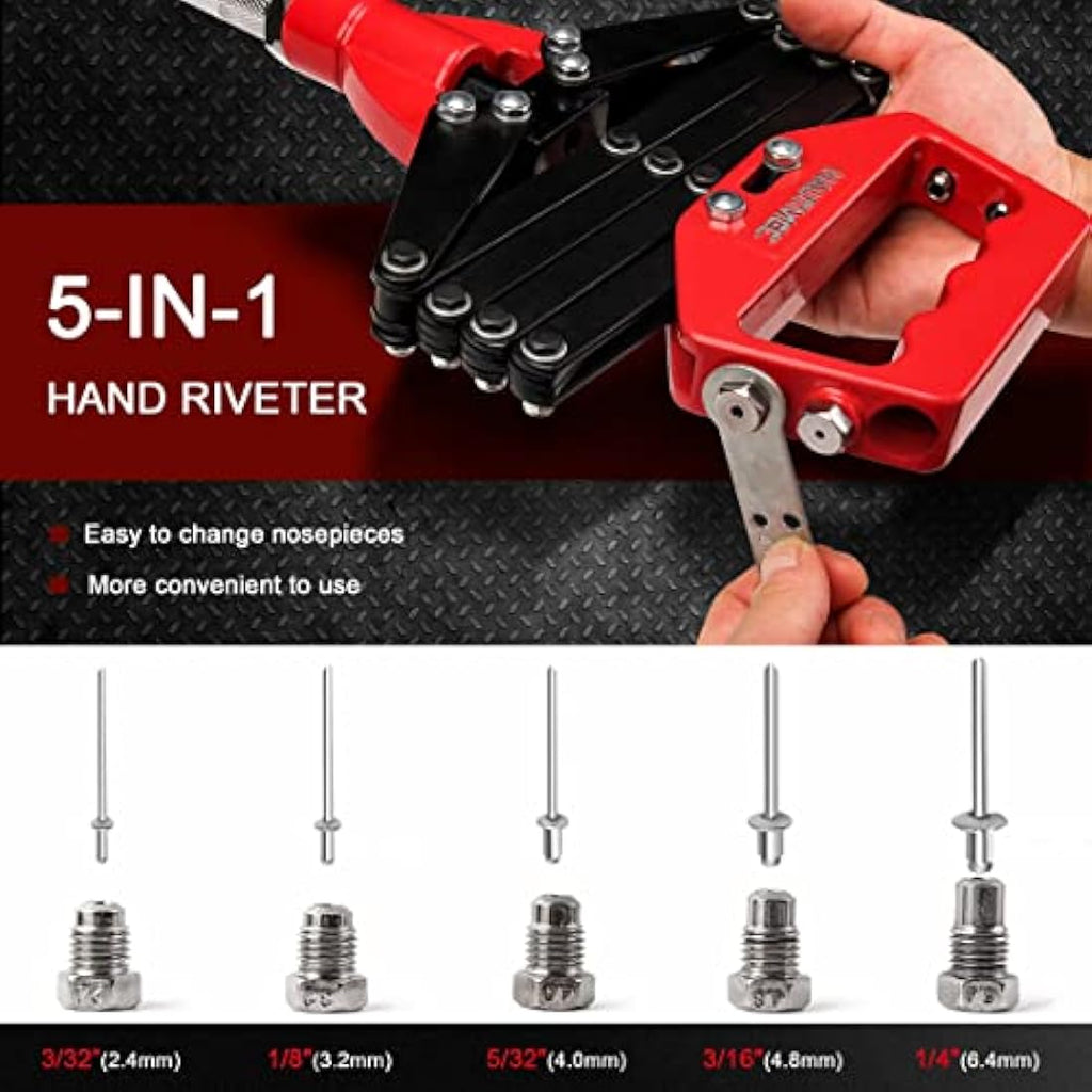 HAUTMEC 12" Lazy Tong Pop Rivet Gun – Heavy-Duty 5-in-1 Riveter