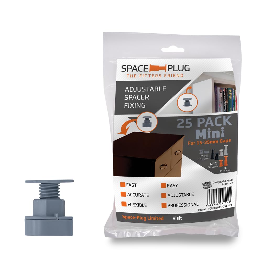Space-Plug Mini Adjustable Spacer Fixings for 15-35mm Gaps, 25 Pack