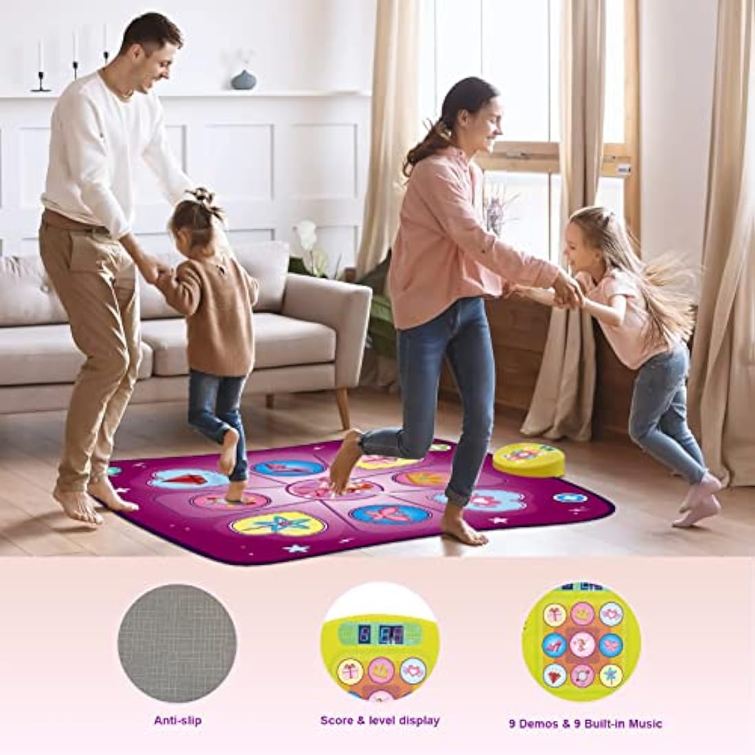 Rodzon Purple Dance Mat for Girls – LED Musical Play Mat with 3 Game Modes