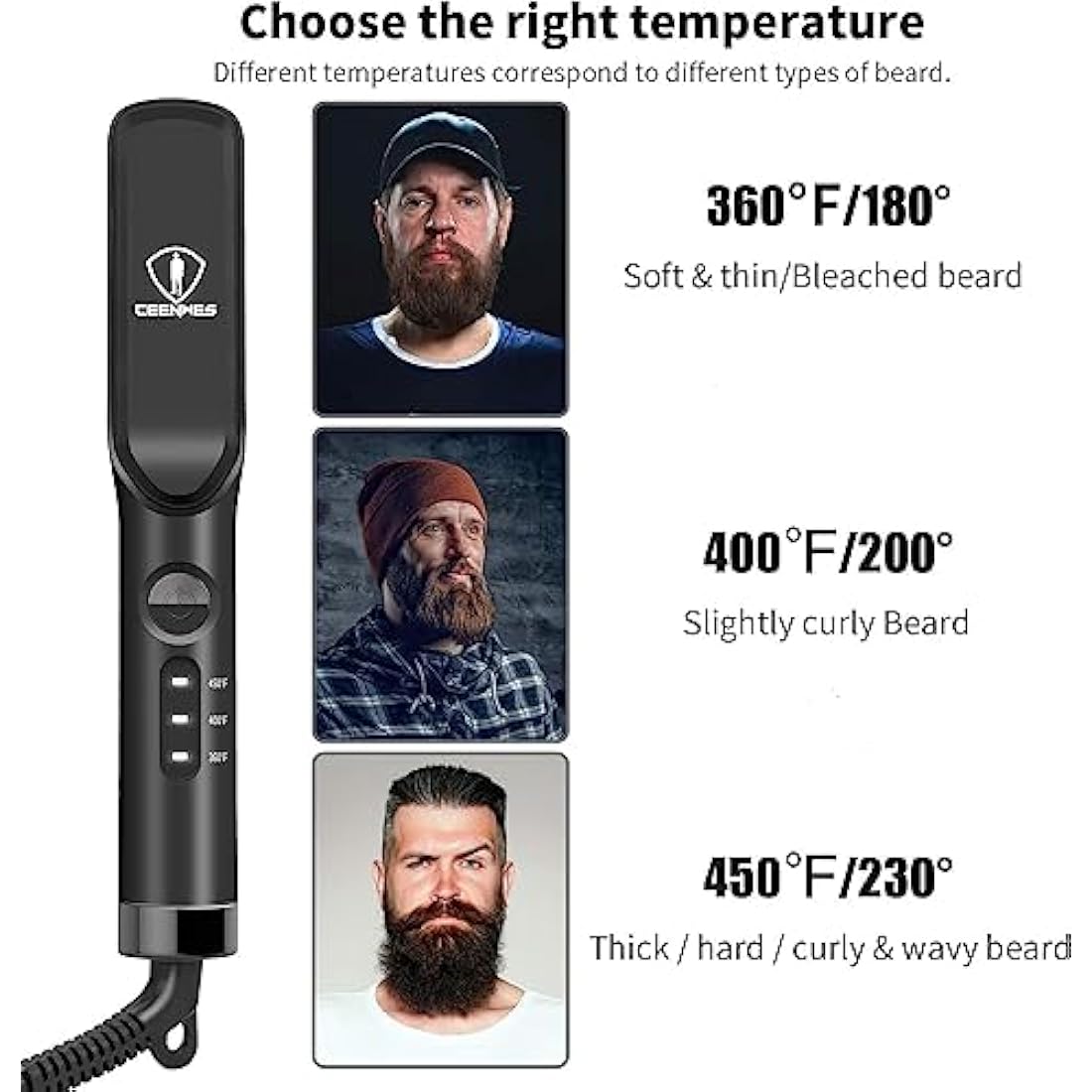 Ceenwes 3-in-1 Beard Straightener Kit | Ionic Hair Brush with Oil & Balm