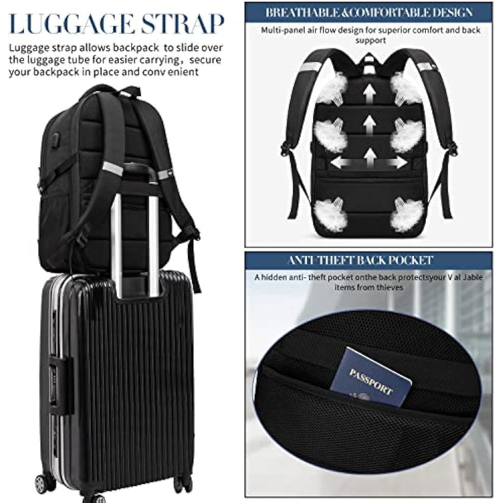Jolof Store 55L Travel Laptop Backpack – 18.4 Inch TSA Approved Black