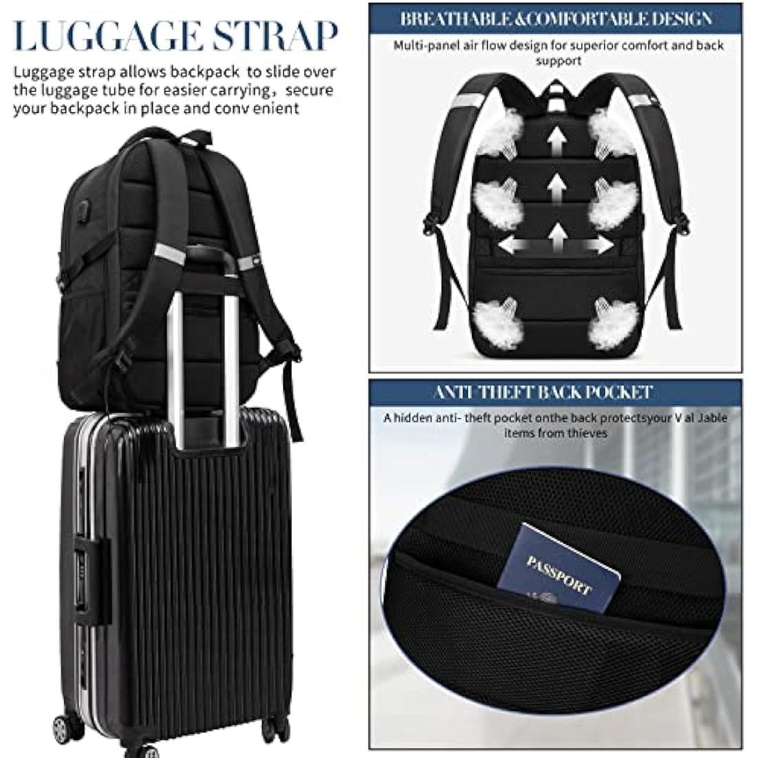 Jolof Store 55L Travel Laptop Backpack – 18.4 Inch TSA Approved Black