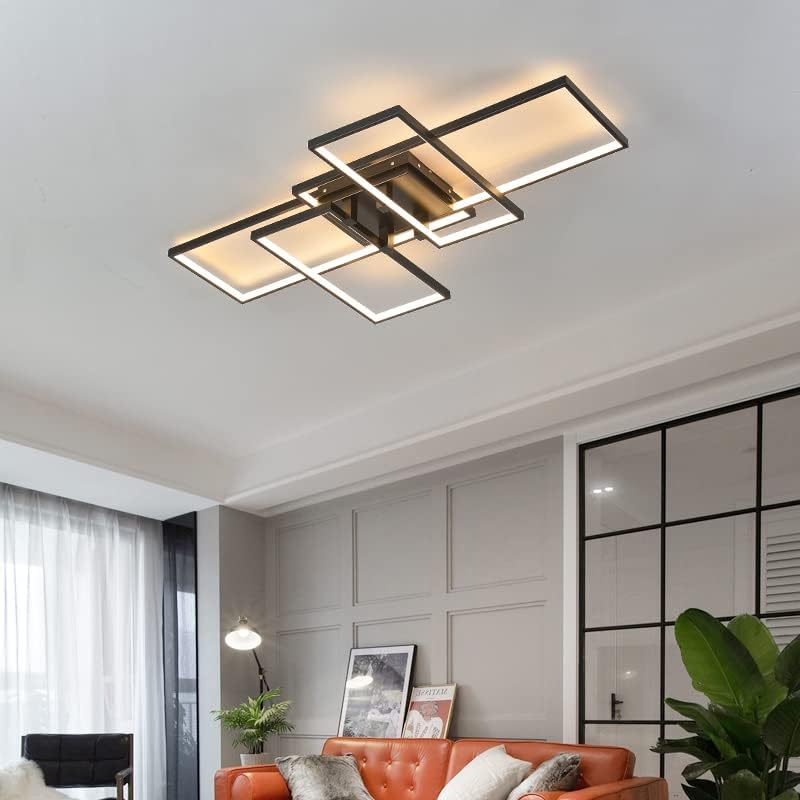 Becailyer Modern LED Flush Mount Ceiling Light | Dimmable 4-Square Black Lamp