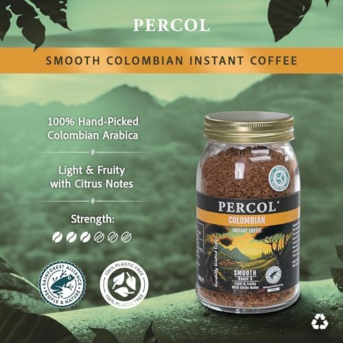 Percol Smooth Colombian Instant Coffee – 100% Arabica Freeze Dried (6x100g)