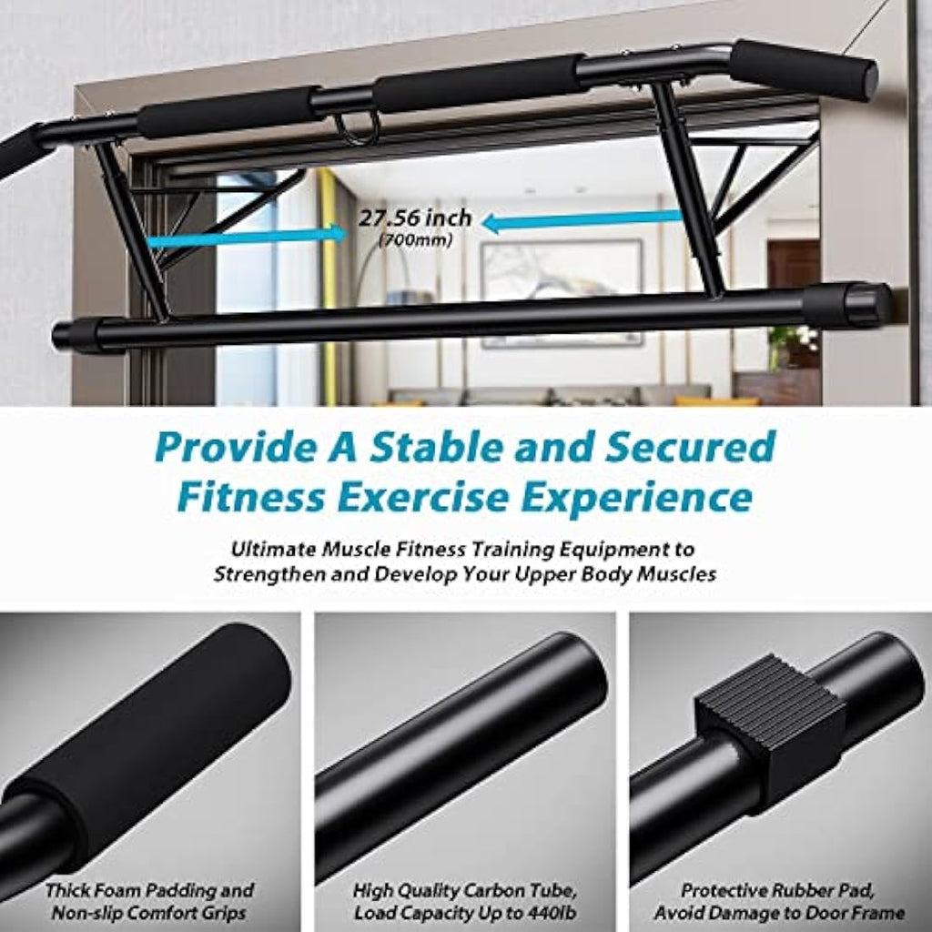 JX FITNESS Foldable Doorway Pull Up Bar | No-Drill Chin Up Bar for Home Gym