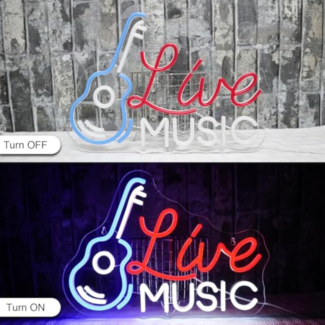 Live Music Guitar Neon Sign - Dimmable LED Wall Decor