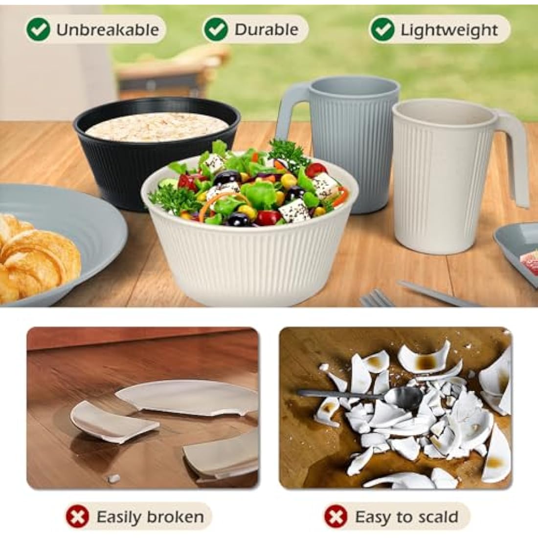 UHAPEER 67Pcs Camping Dinner Set for 6 – Unbreakable Plastic Picnic Set