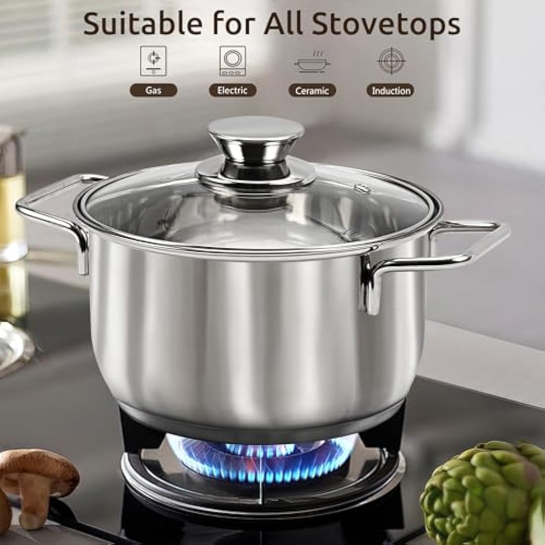 HUIKAILI 14-Piece Stainless Steel Cookware Set | Induction & Oven Safe