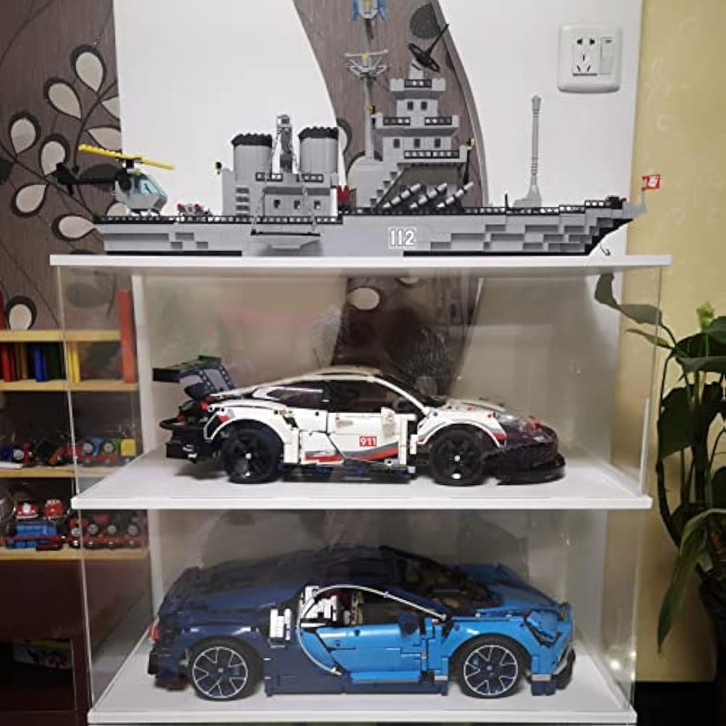 Jolof Store 2-Layer Acrylic Display Case for Lego Model Cars - White