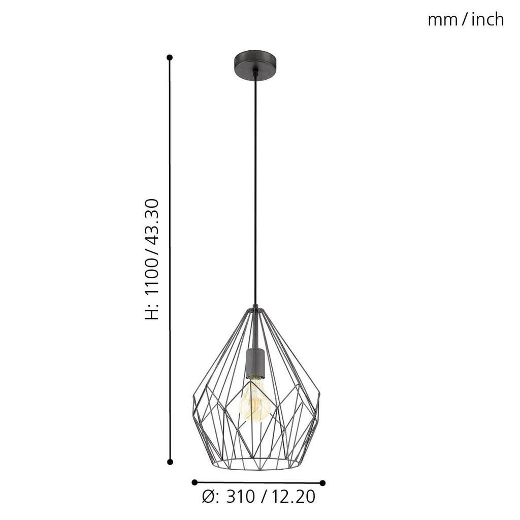 Eglo Carlton Vintage Pendant Light – Black Steel Industrial Ceiling Lamp