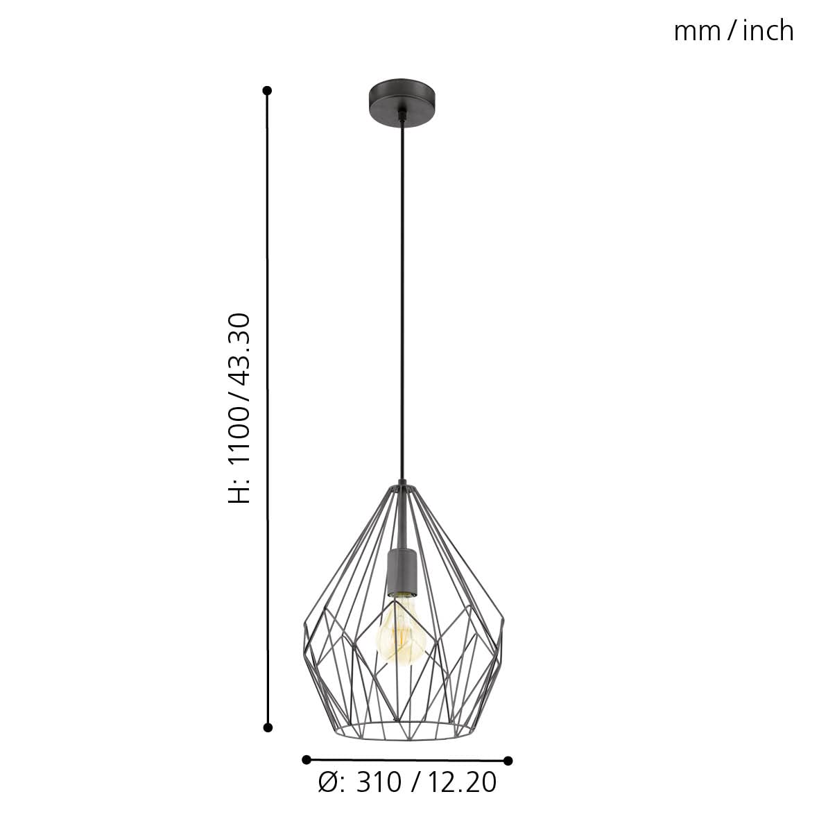 Eglo Carlton Vintage Pendant Light – Black Steel Industrial Ceiling Lamp