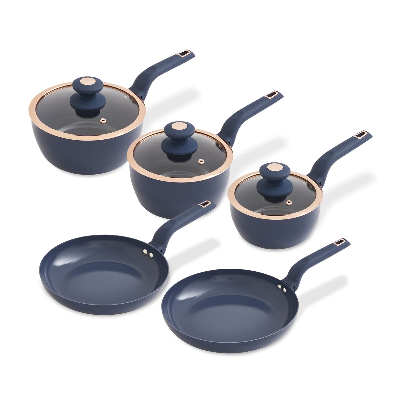 Tower Cavaletto 5 Piece Non-Stick Cookware Set - Midnight Blue & Rose Gold