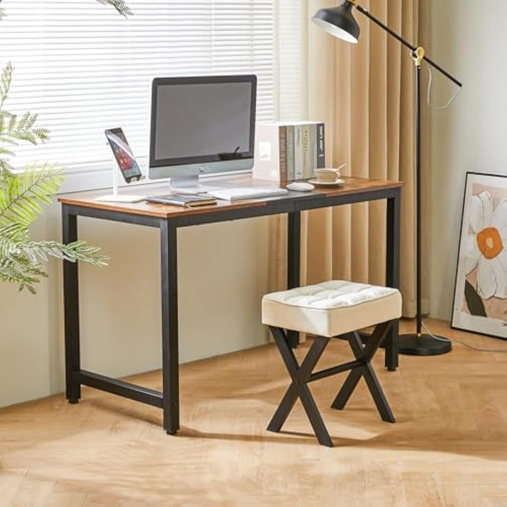 IBUYKE Square Vanity Stool – Linen Ottoman Footrest with Metal X-Legs