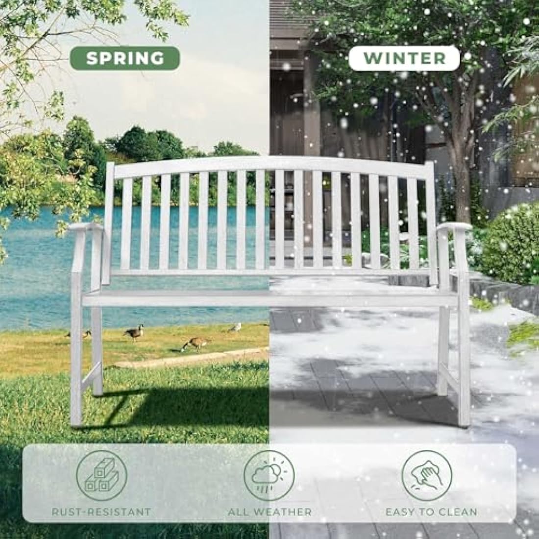 Grand Patio Metal Garden Bench – Rust-Resistant Outdoor Seating, White