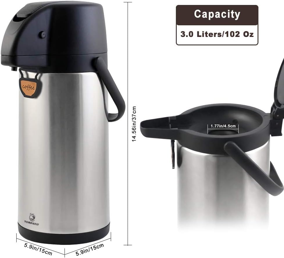 TOMAKEIT 2.5L Thermal Coffee Airpot – Glass Lined Beverage Dispenser