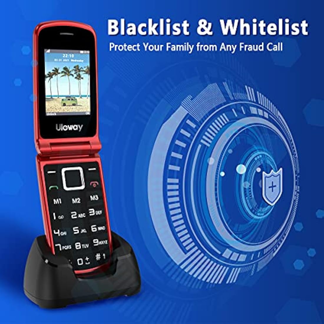 Uleway Big Button Flip Mobile Phone for Elderly with SOS Button – Red
