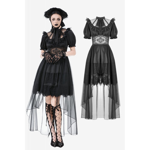 Dark in Love Ebon Rose Goth Dress – Black High-Low Mesh & Lace Gown