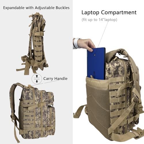 WOLT Tactical Military Backpack - 45L Large 3 Day Assault Pack for Hiking