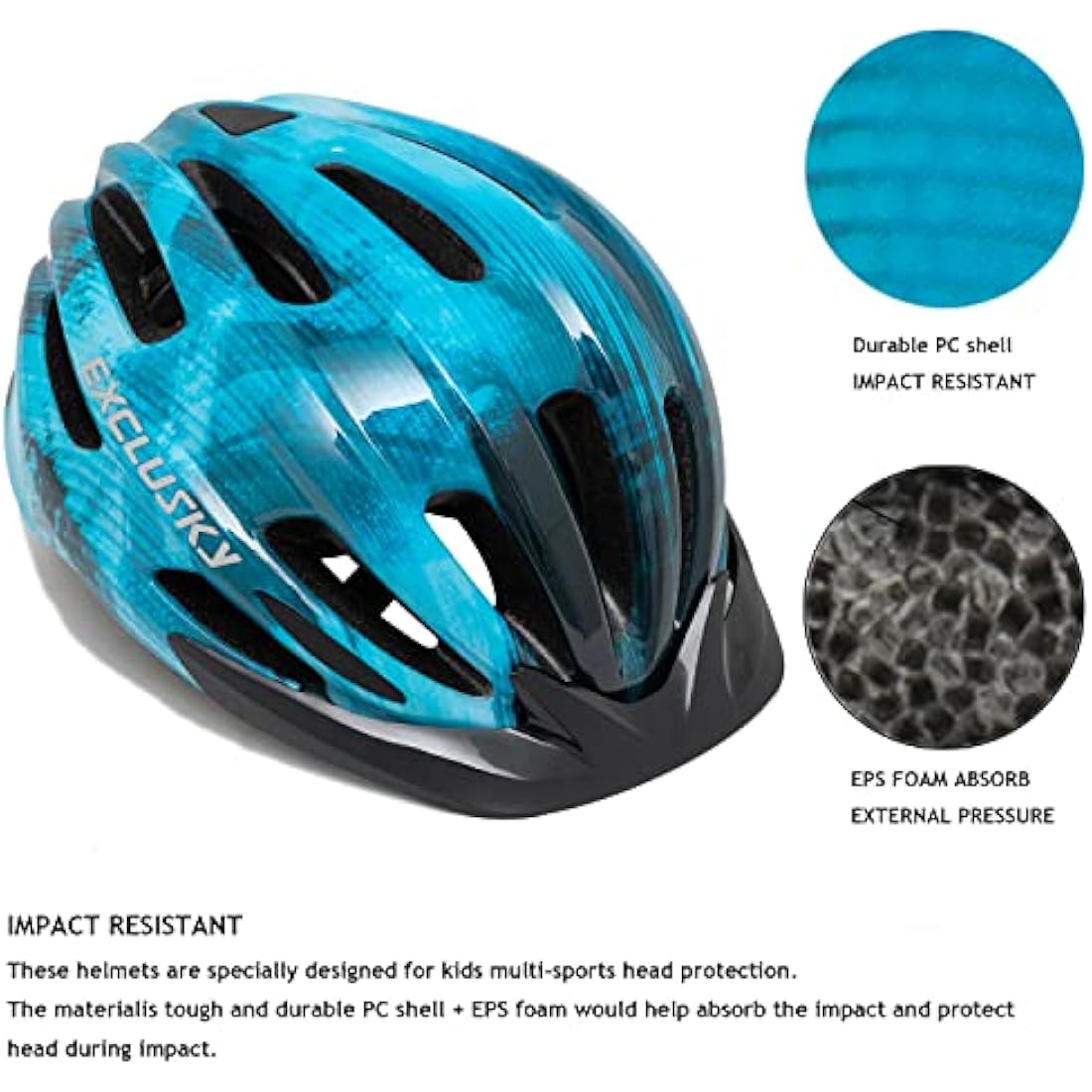 Exclusky Kids Bike Helmet with LED Light | Adjustable Size 50-57cm