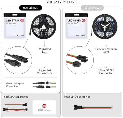 BTF-LIGHTING WS2812E RGB LED Strip – 16.4ft 150 Pixels Addressable 5V