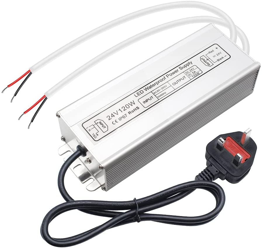 inShareplus 24V 120W LED Power Supply – IP67 Waterproof Outdoor Driver