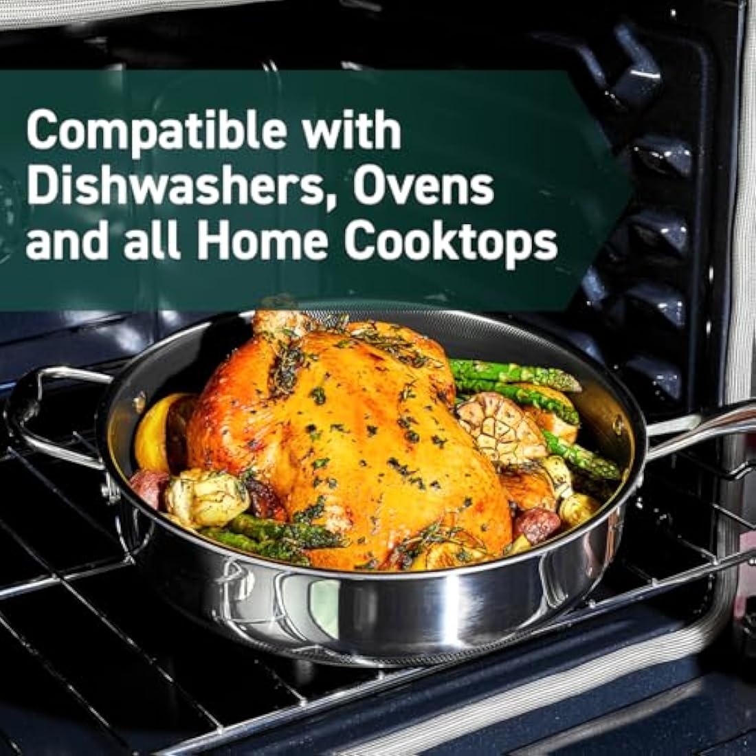 HexClad 5.5L Hybrid Deep Sauté Pan | Nonstick Stainless Steel with Lid