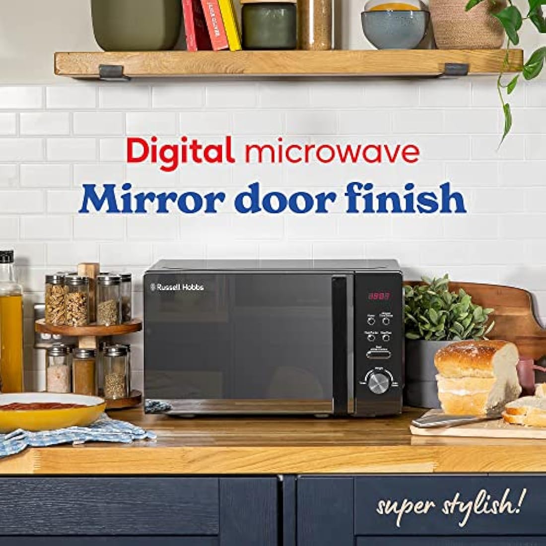 Russell Hobbs RHM2076B Digital Microwave - 20L, 800W, Black Mirror Finish