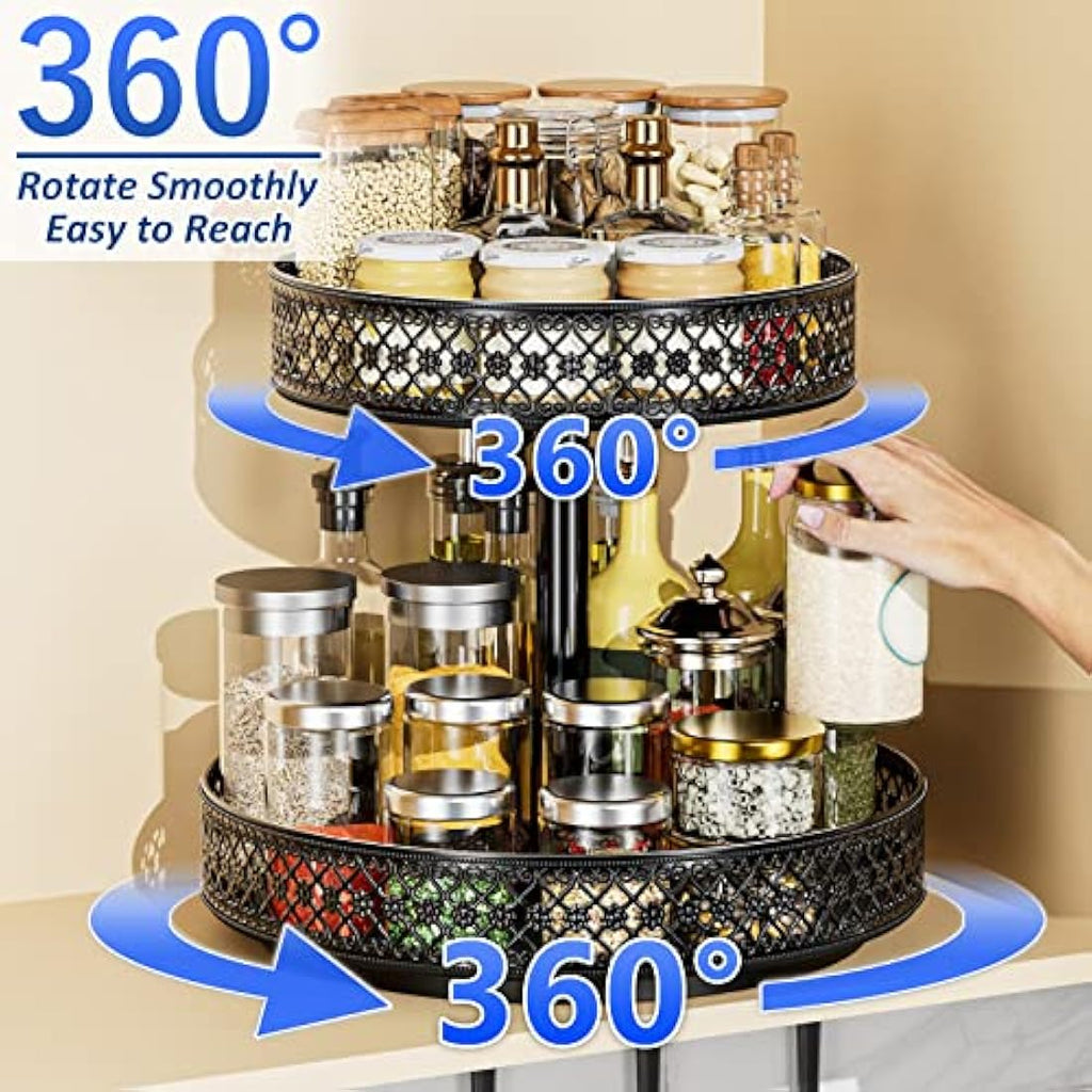2-Tier Lazy Susan | 12" Adjustable Metal Rotating Spice Rack