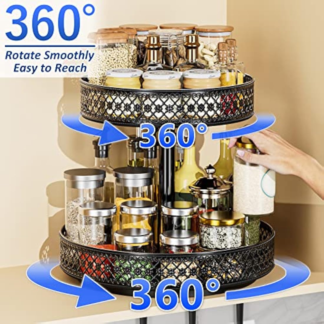 2-Tier Lazy Susan | 12" Adjustable Metal Rotating Spice Rack