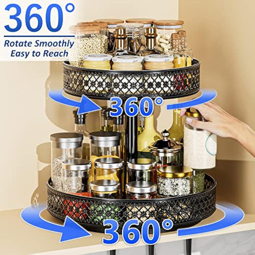 2-Tier Lazy Susan | 12" Adjustable Metal Rotating Spice Rack